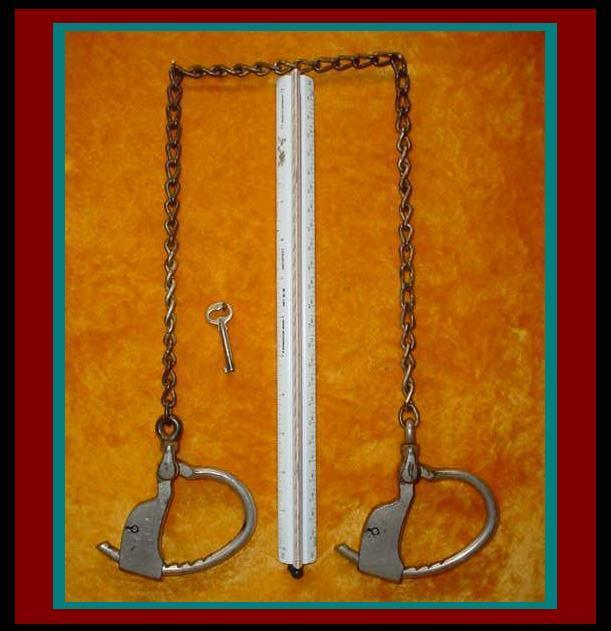 Antique TOWER HANDCUFFS LEG IRONS SHACKLES with Waist / Neck Chain with KEY