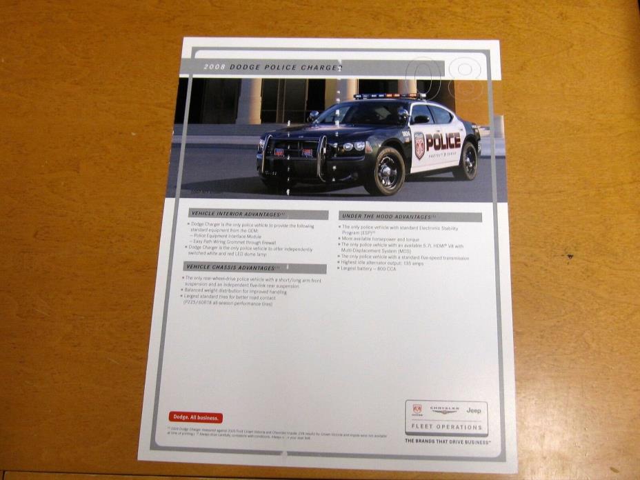2008 DODGE CHARGER POLICE CAR 1-PAGE COLOR BROCHURE DODGE PURSUIT VEHICLE
