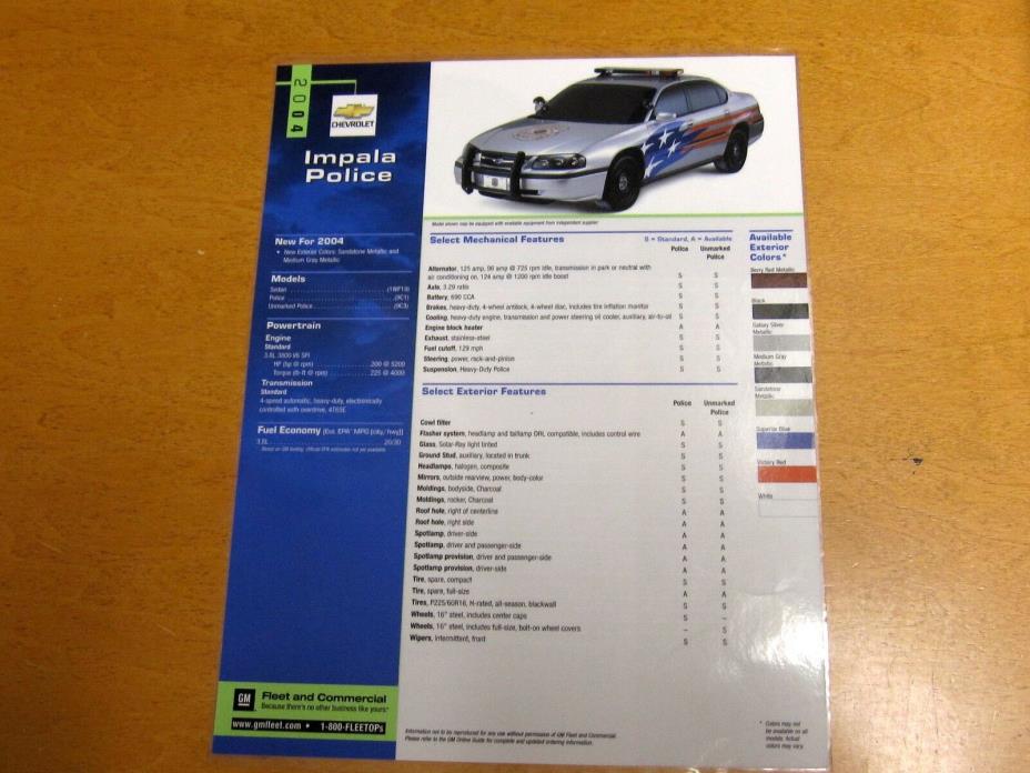 2004 CHEVROLET IMPALA  POLICE CAR 1-PAGE COLOR BROCHURE  PURSUIT VEHICLE