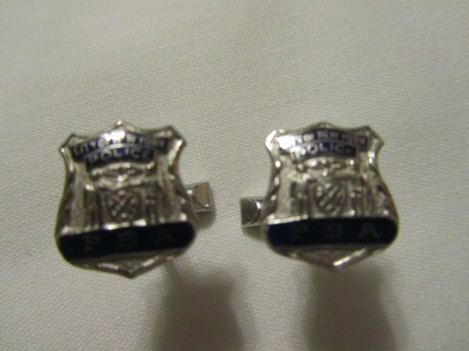 NYC City of New York PBA Police Cuff Links Shield Silver Metal Enamel