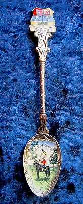 Vintage Canadian Collector's Spoon With Mounted Mountie Enameled In The Bowl