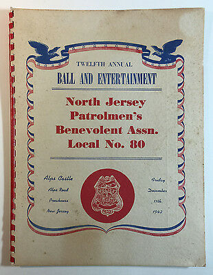 Program North Jersey Patrolmens Benevolent Assn 12th Annual Ball NJ Police 1942