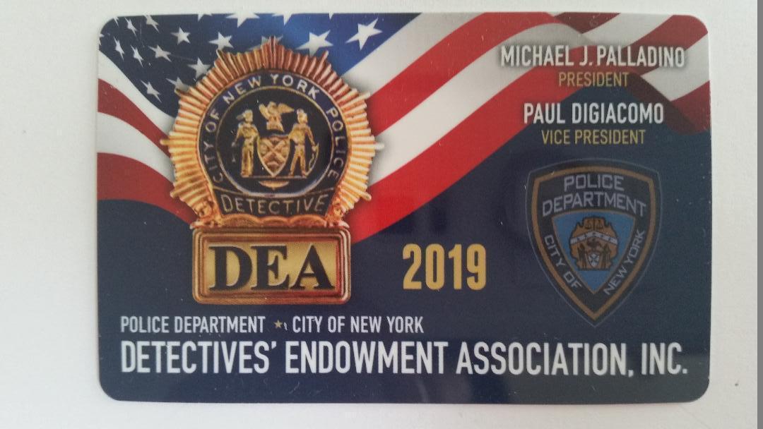 Authentic, NOT a repro 2019 DEA Detectives Endowment Association / NYPD PBA card