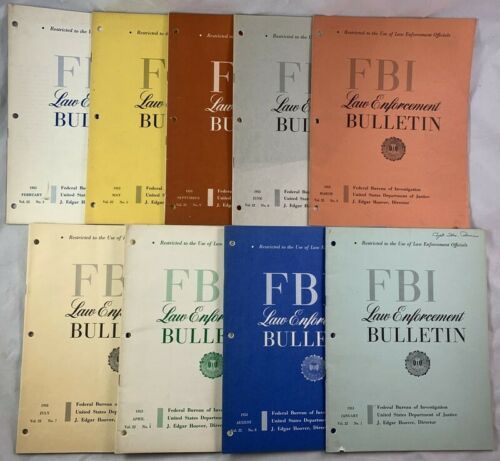 Lot of 9 / 1953 FBI Law Enforcement Bulletin With Most Wanted Articles +