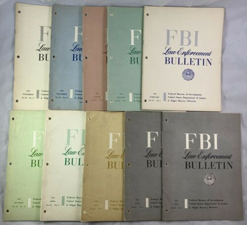 Lot of 10 / 1954 FBI Law Enforcement Bulletin With Most Wanted Articles +