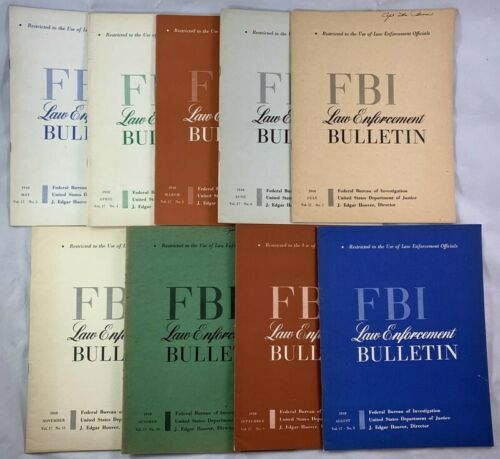 Lot of 9 / 1948 FBI Law Enforcement Bulletin With Most Wanted Articles +