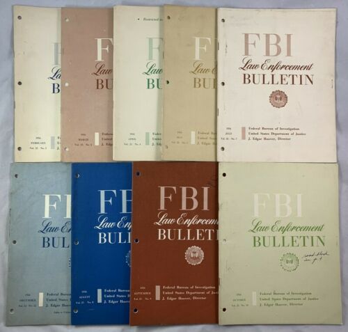 Lot of 9 / 1956 FBI Law Enforcement Bulletin With Most Wanted Articles +