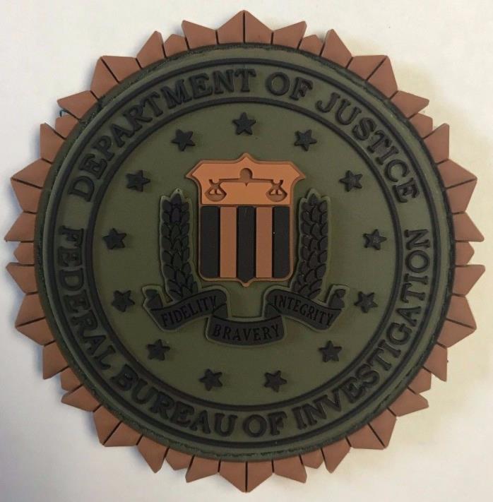 DOJ FBI Federal Bureau Investigation HOOK BACK 3D PVC Olive Drab OD GREEN Patch