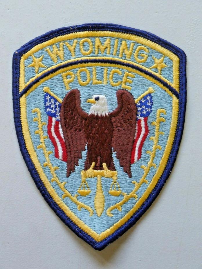 Vintage Wyoming Police Patch Michigan Embroidered Used Eagle Flag 4360