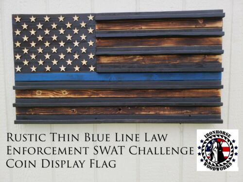 Thin Blue Line Police Officer, LEO, SWAT, First Responders, Coin Display Flag