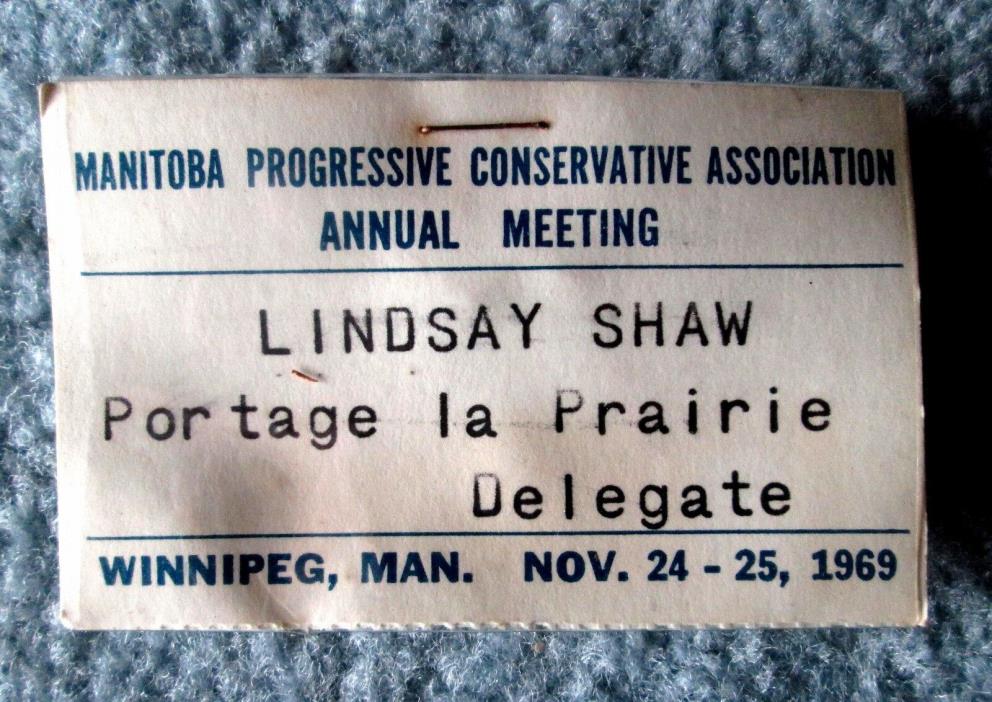 Manitoba Conservative Party 1969 Annual Meeting Delegate Card slc