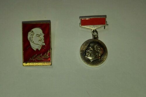 2-Vintage Soviet Russian USSR Communist Vladimir Lenin Pins Badges