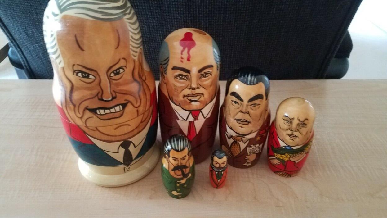 Vintage Wooden Russian Nesting Dolls Political Figures