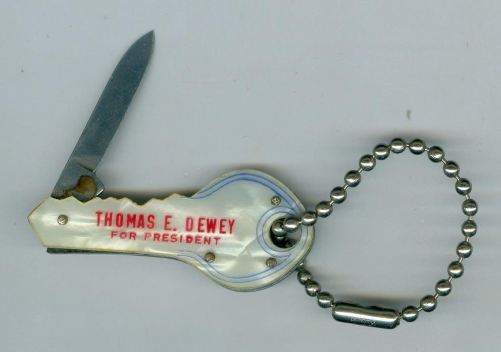 1940s Thomas E Dewey for President, Key for White House Campaign Key Chain Knife