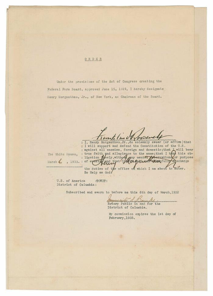 Franklin D. Roosevelt 1933 Document Signed as President - On His 3rd Day As Pres