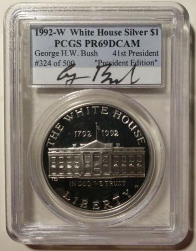 Rare 1992 Silver Eagle - George H. W. Bush Autographed PCGS PR69DCAM #324 of 500