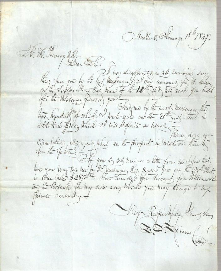 Letter of Francis E. Spinner, Appointed Treasurer of US By Lincoln