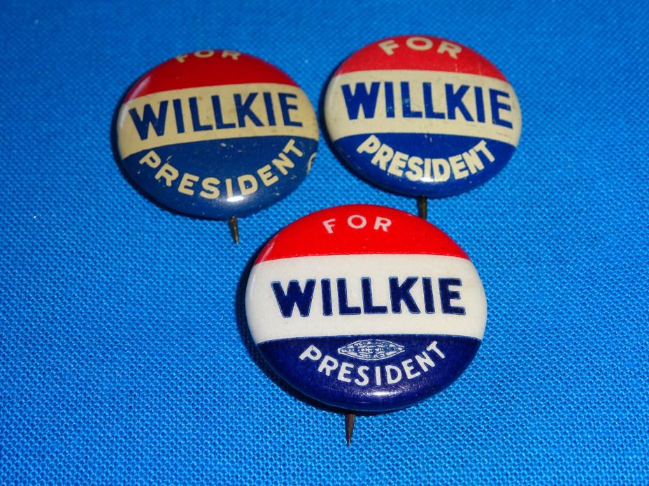LOT OF (3) 1940 WENDELL WILLKIE PIN BACK BUTTONS    d515