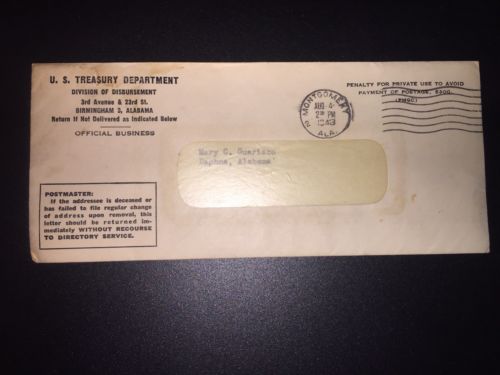 1943 Postage Letter From The US Treasury Department