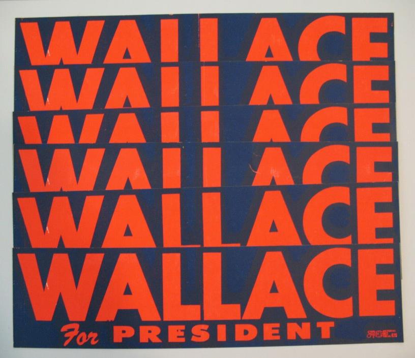 Lot of 6 NOS George Wallace for President 1968 Bumper Stickers 12