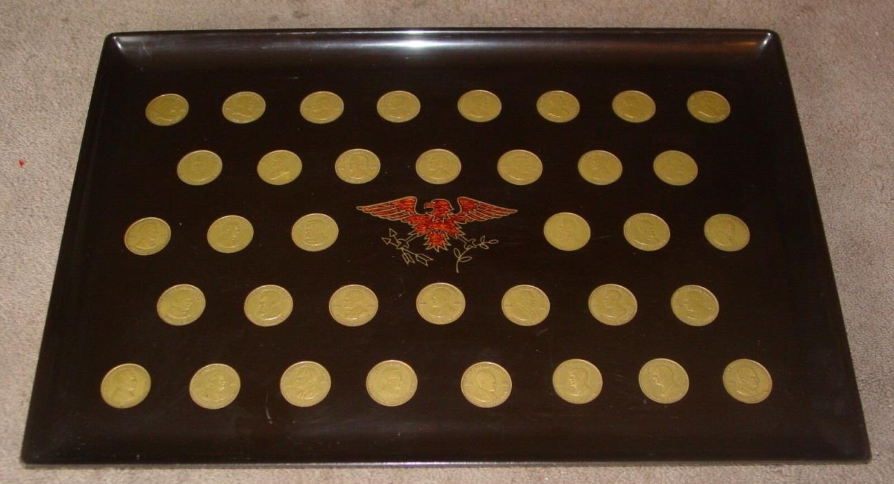 36 Presidents Inlaid Brass Coins Tray Couroc Monterey Presidential Eagle