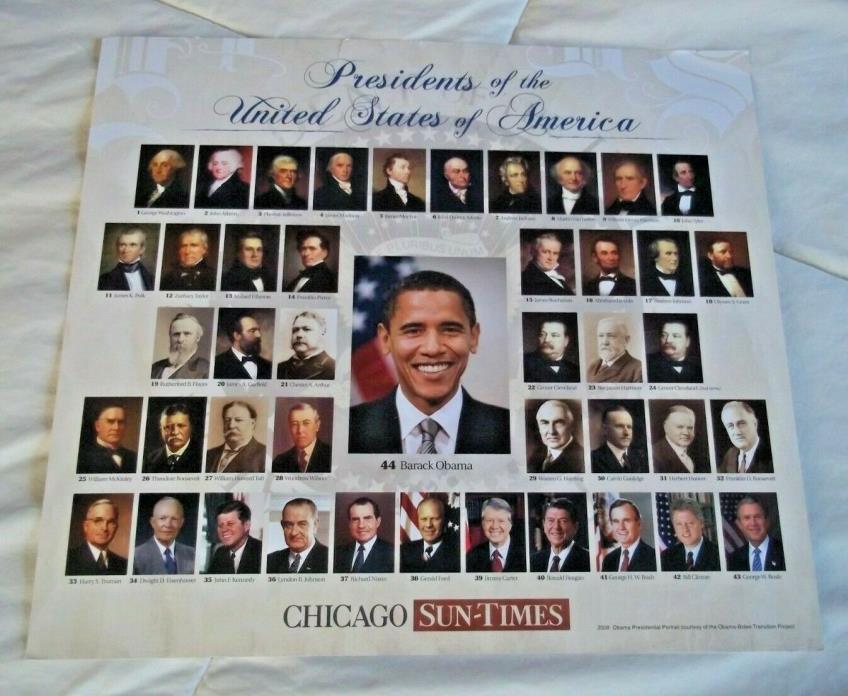 Presidents of United States 1 to 44 Barack Obama ~ Chicago Sun-Times Poster