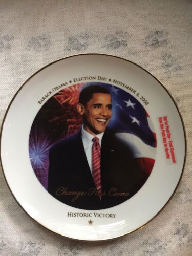 BARACK OBAMA 22K GOLD RIMMED “HISTORIC VICTORY” 8” COLLECTABLE PLATE with COA