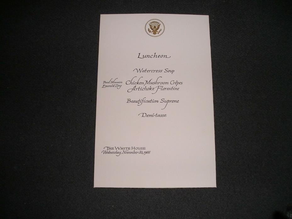 White House Luncheon Menu President Lyndon Johnson Lady Bird 11/30/1966 (S)
