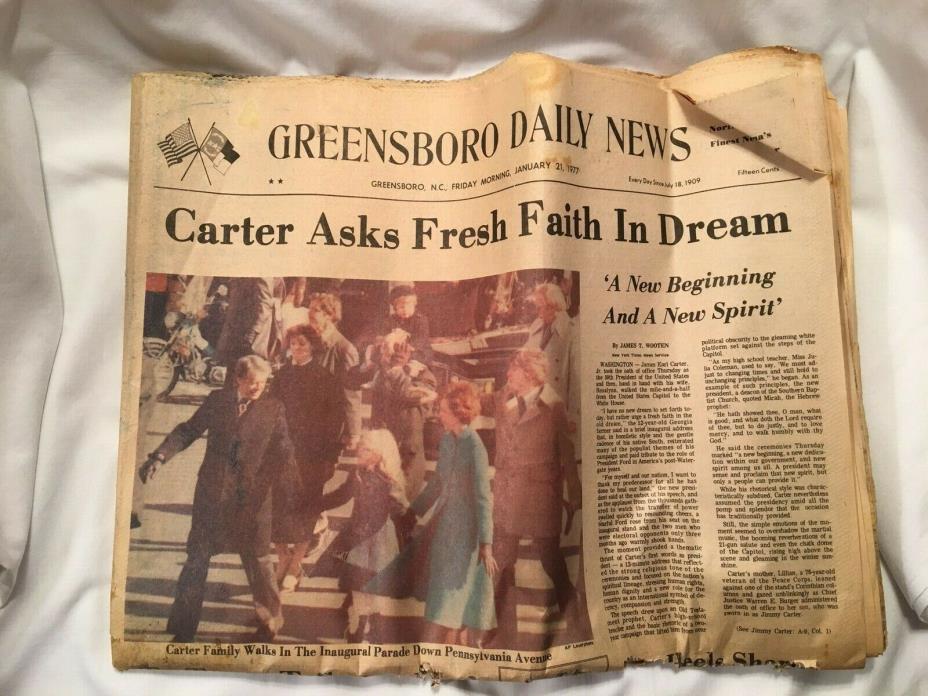 Carter Inauguration - January 21, 1977 - Greensboro Daily News - Greensboro, NC