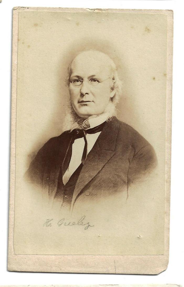 CDV Horace Greeley 1872 Presidential Candidate Younger Civil War Days Facs Sig
