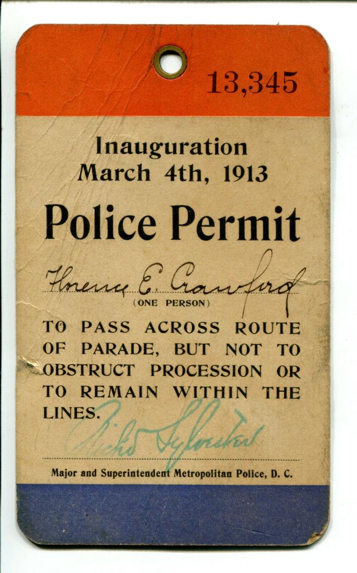 Woodrow Wilson Inauguration Police Permit, March 4, 1913