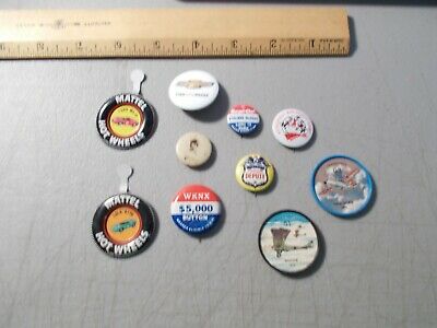 VINTAGE LOT OF 10 PinS ButtonS 2-HOT WHEELS 2-JELLO 1-SWEET CAPORAL 1-TONY + 4