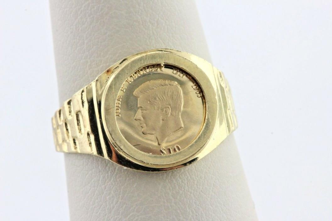 14K Yellow Gold Jubilee Design John F. Kennedy Memorial Mini Coin Ring - Size 8
