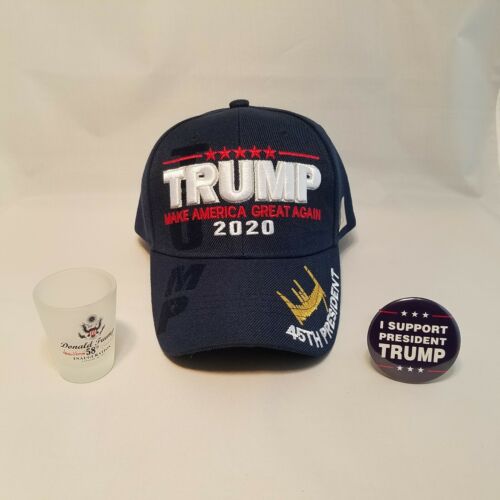 Make America Great Again Donald Trump 2020 Hat Shot Glass Campaign button combo