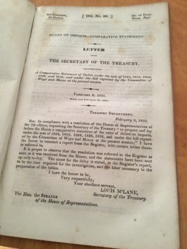 Sec Of Treasury Louis M’Lane 1833 2 Letters