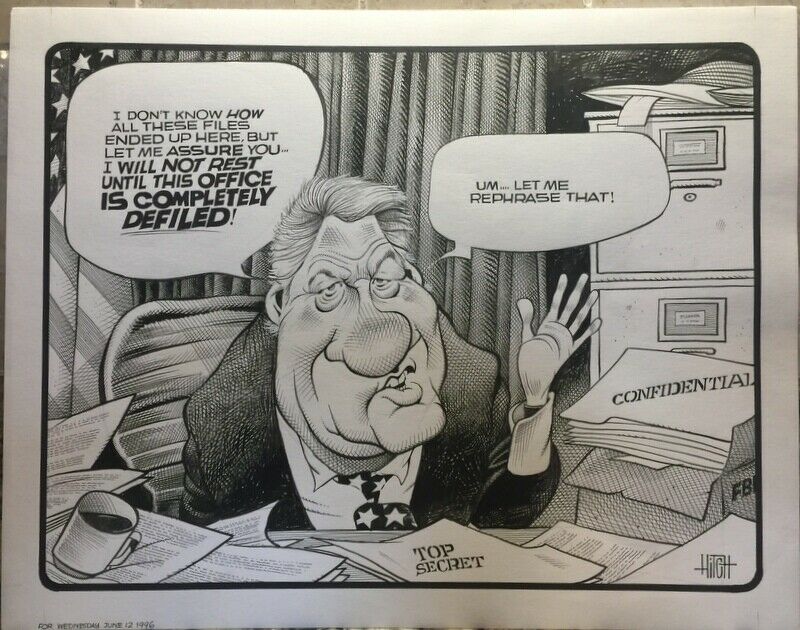 Original Art from 6/12/'96 Political Cartoon Bill Clinton File-Gate