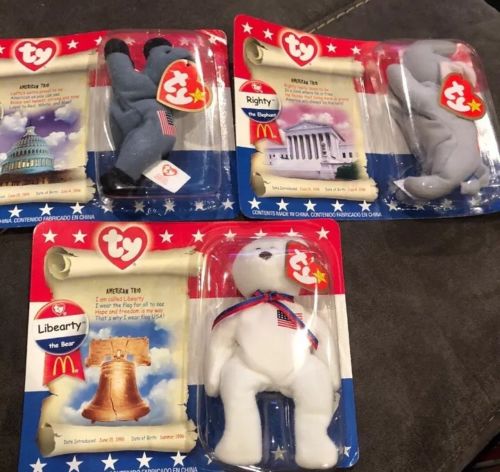 Ty Beanie Babies The American Trio Lefty, Righty and Libearty McDonalds 1996 New