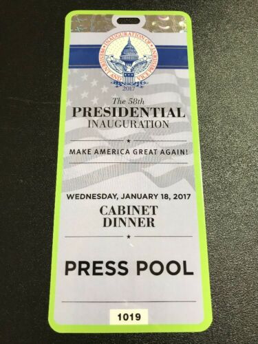 Donald Trump Presidential Inauguration Cabinet Dinner Press Pool Credential Pass