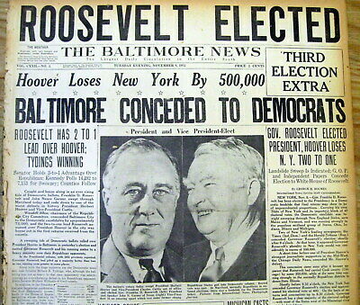 <1932 BALTIMORE MD newspaper DEMOCRAT FRANKLIN ROOSEVELT ELECTED U.S. PRESIDENT