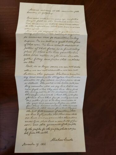 Gettysburg Address Facsimile Abraham Lincoln Handwriting Civil War 1863 History