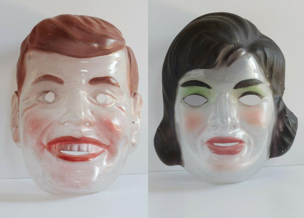 RARE! Vintage John F Kennedy JFK Jackie O Transparent halloween Masks Germany