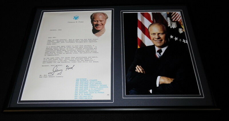Gerald Ford 12x18 Facsimile Signed Framed 1983 Letter to Bob Hope & Photo Set