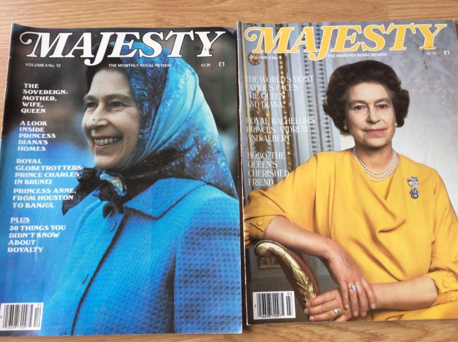 MAJESTY Magazines Lot of 2 QUEEN ELIZABETH  April 1984 & July 1985, PRINCE WILL