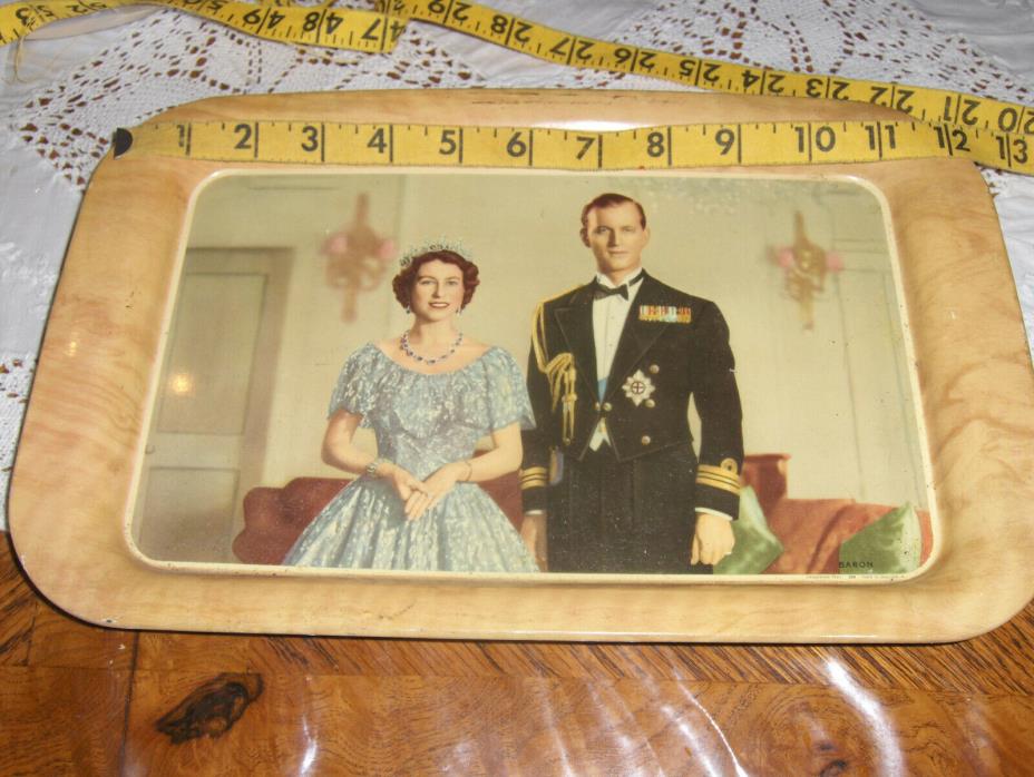 Vintage early Queen Elizabeth and Prince Phillip  engagement tin  tray