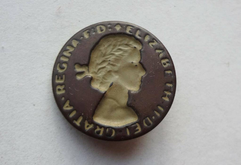 c1952-3 HTF QUEEN ELIZABETH II unusual EMBOSSED sewing BUTTON-sunken image