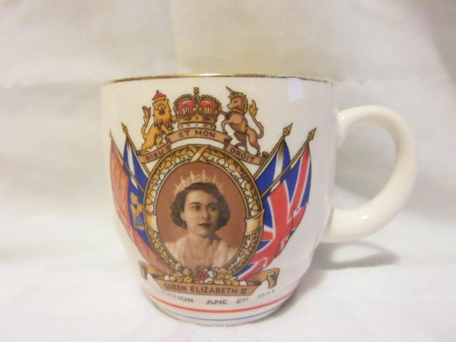 QUEEN ELIZABETH II, CORONATION JUNE 2nd 1953, Ceramic Coffee Cup, Vintage