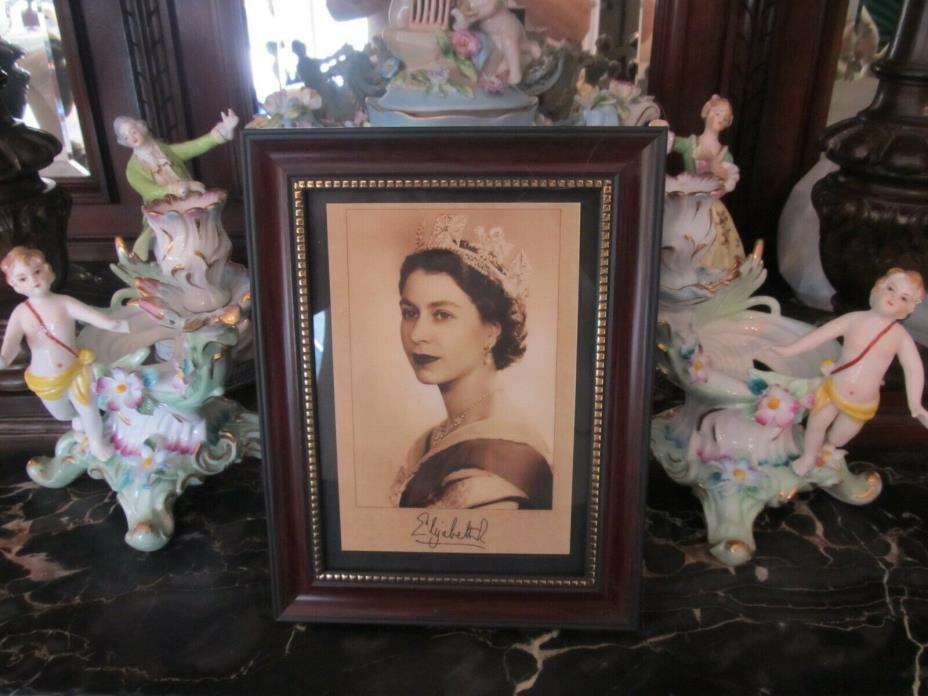Queen Elizabeth II - Sepia Portrait in Vintage Frame