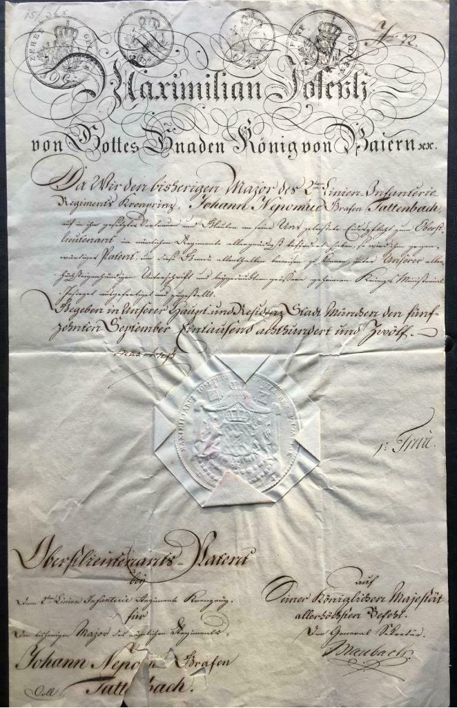 King Maximilian Joseph I Signed Royal Military Commission Appointment Document
