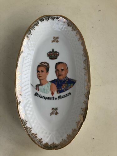 Vintage Wedding Souvenir Plate Dish Monaco Prince Rainier Grace Kelly