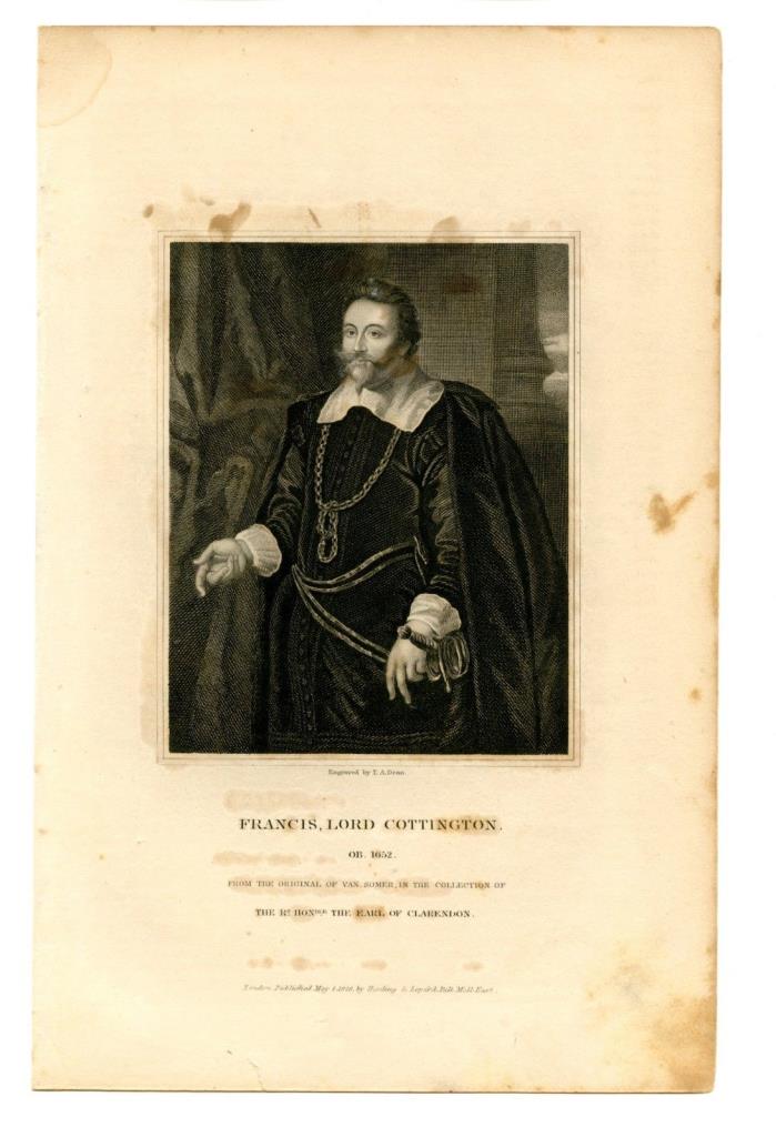 FRANCIS, LORD COTTINGTON, English Treasurer/Exchequer/Parliament, Engraving 1828